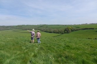 People talking at Lyscombe nature reserve